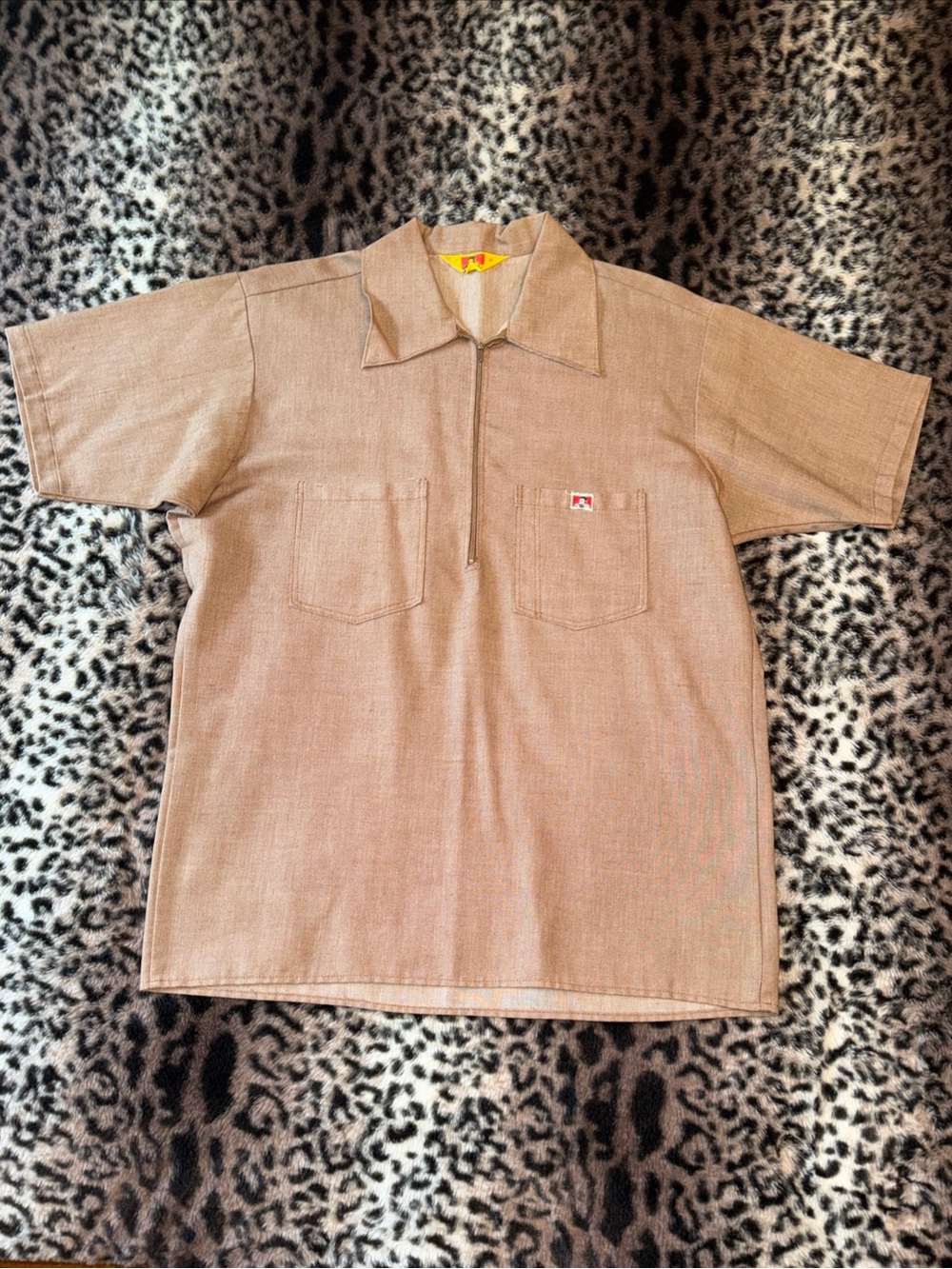 SUPER Rare Ben Davis Yellow Tag Vintage polo zip Shirt Medium tan Brown